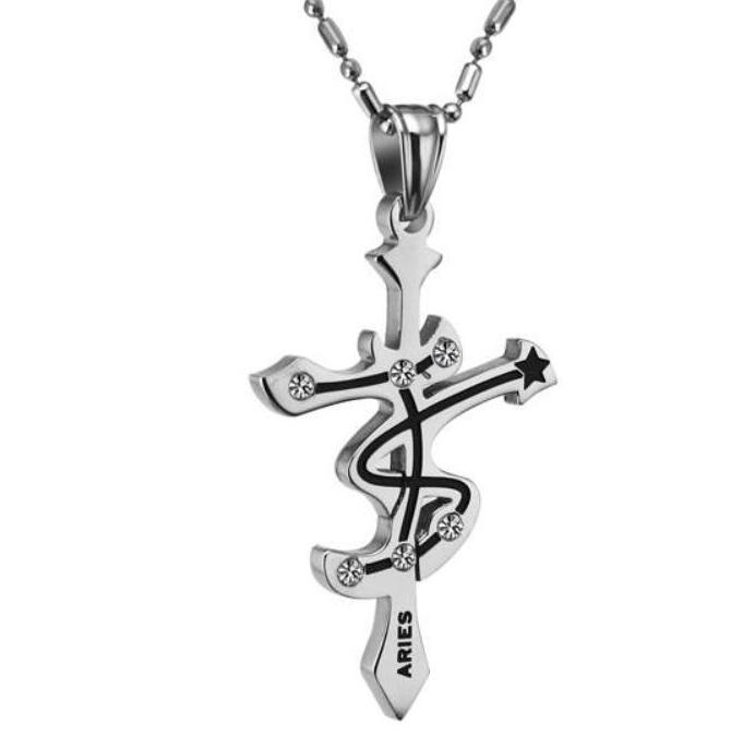 Men and women twelve constellation necklace cross personality titanium steel pendant DJN38 mix order Pendant Necklaces jewelry
