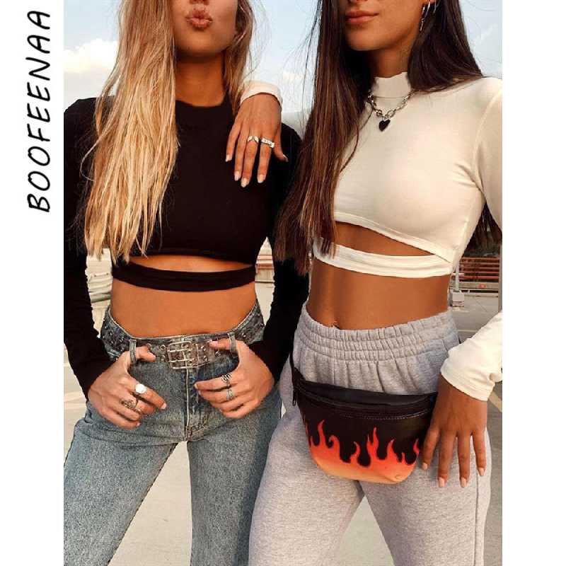 BOOFEENAA Streetwear Sexy Long Sleeve Shirt Cut Out Crop Tops Spring 2020 Woman Black White Women Tshirts High Quality C87-I51 
BOOFEENAA Streetwear Sexy Long Sleeve Shirt Cut Out Crop Tops Spring 2020 Woman Black White Women Tshirts High Quality C87-I51