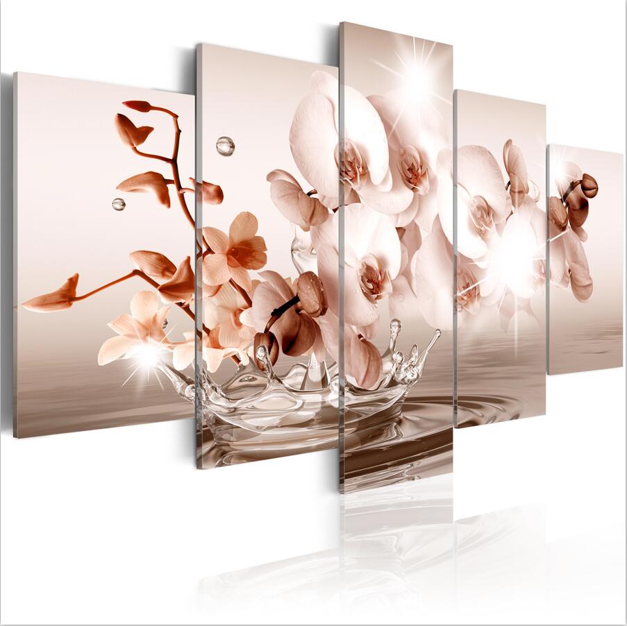 HD Fashion Wall Art Canvas Painting 5 Pieces Mangnolia Flower Orchid Flower Modern Home Decoration,Choose Color And Size( No Frame)