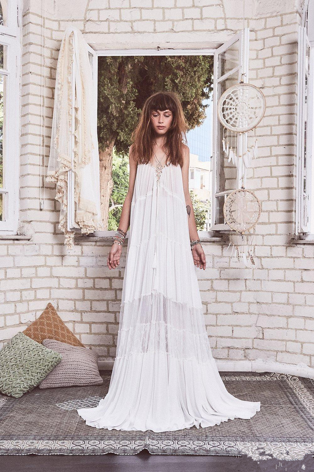 Inbal Raviv Summer Boho 2019 Beach Wedding Dresses Bohemian Lace A Line Cheap Chiffon Wedding Dress Bridal Gowns Vestidos De Novia