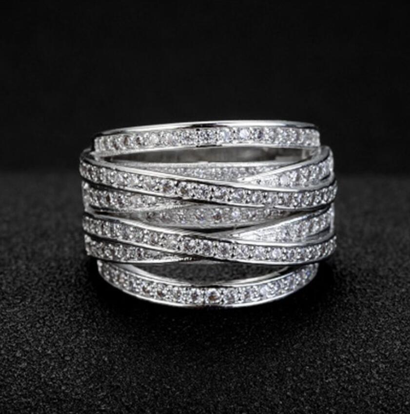 Size 6-10 Handmade Fashion Jewelry 925 Sterling Silver Pave White Sapphire CZ Diamond Gemstones Eternity Promise Women Wedding Ring Gift