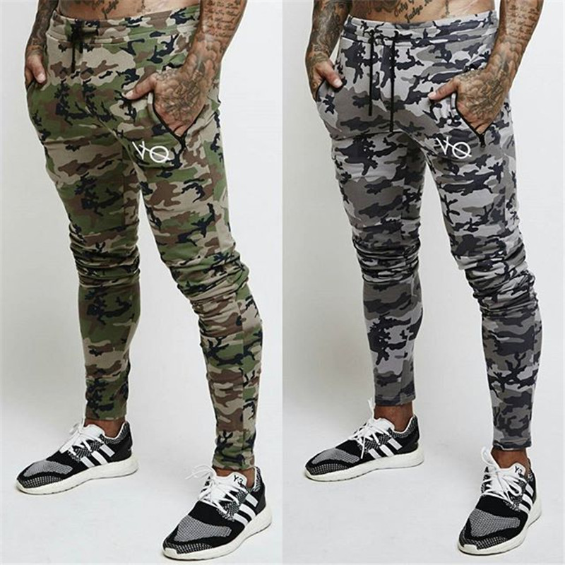 Men's cargo camoflage pant Fitness muscle Running jogging sweatpants Drawstring foot side pocket trousers trainging sportwear