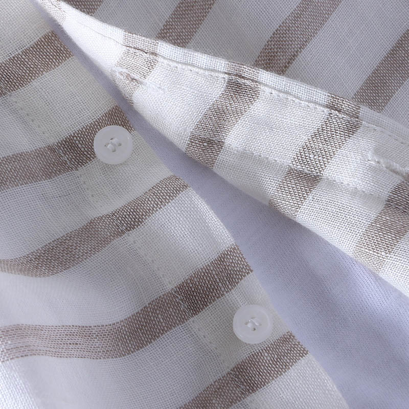 Schinteon 100% Pure Linen Striped Summer Shirt Men Breathable Stand Collar Short Sleeved Casual Shirt Comfortable New