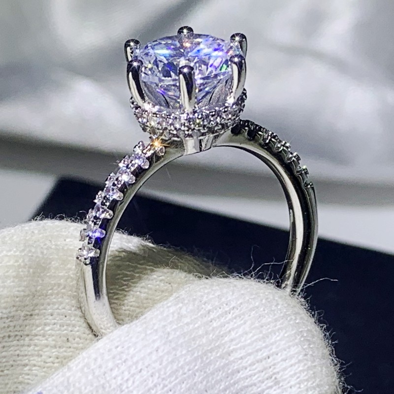 2020 New Arrival Victoria Luxury Jewelry 925 Sterling Silver&Rose Gold Fill Round Cut Topaz CZ Diamond Gemstones Women Wedding Crown Ring