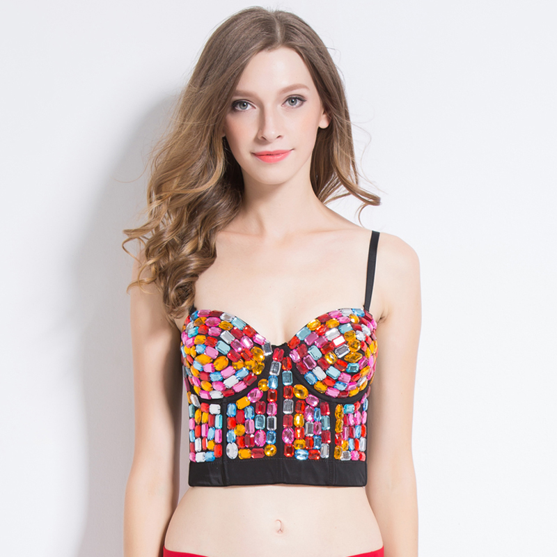 Women's Colorful Rhinestone Beaded Push Up Bra Clubwear Club Party Dance Bustier Crop Top Vest Metallic Spike Punk Goth Bra, Gold
Women's Colorful Rhinestone Beaded Push Up Bra Clubwear Club Party Dance Bustier Crop Top Vest Metallic Spike Punk Goth Bra, Gold