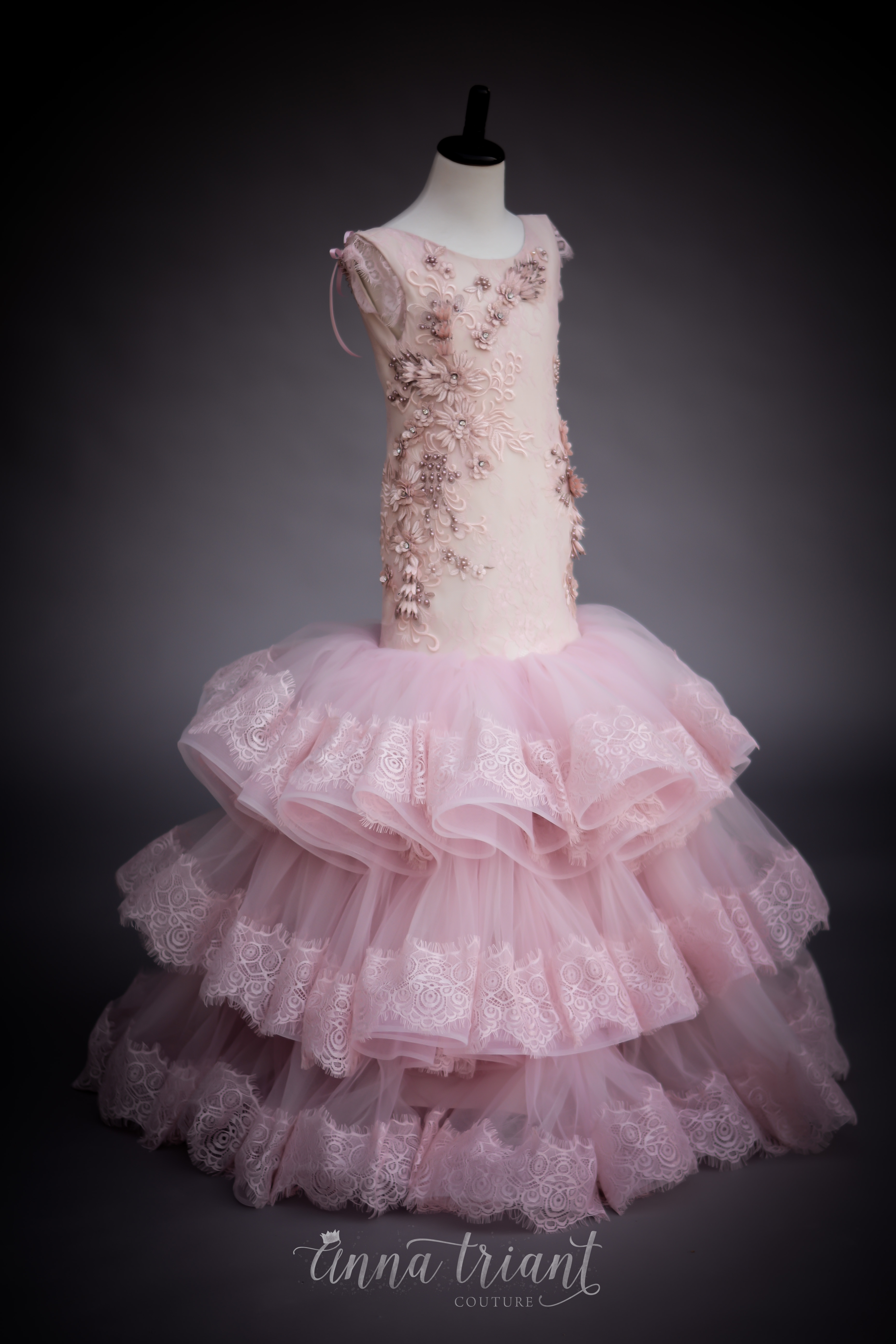Chic Mermaid wer Girl Dresses 3D ral Appliqued Jewel Neck Pearl Girls Pageant Dress Little Kids Wedding Gowns Beautiful Party Wear