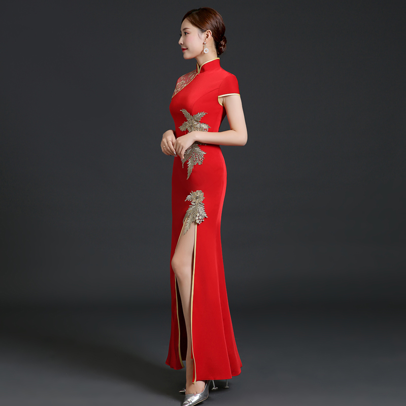 New Chinese traditional dress oriental qipao short sleeve national style party dress robe women Chinese modern cheongsam gown