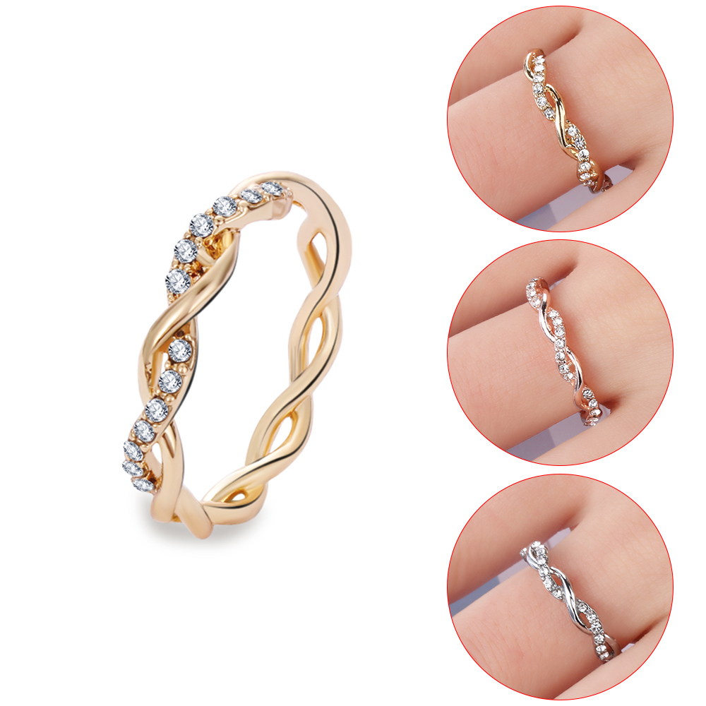 Women's fashion 14K pure rose gold superimposed twist ring wedding party ladies jewelry wedding ring size (6-10)