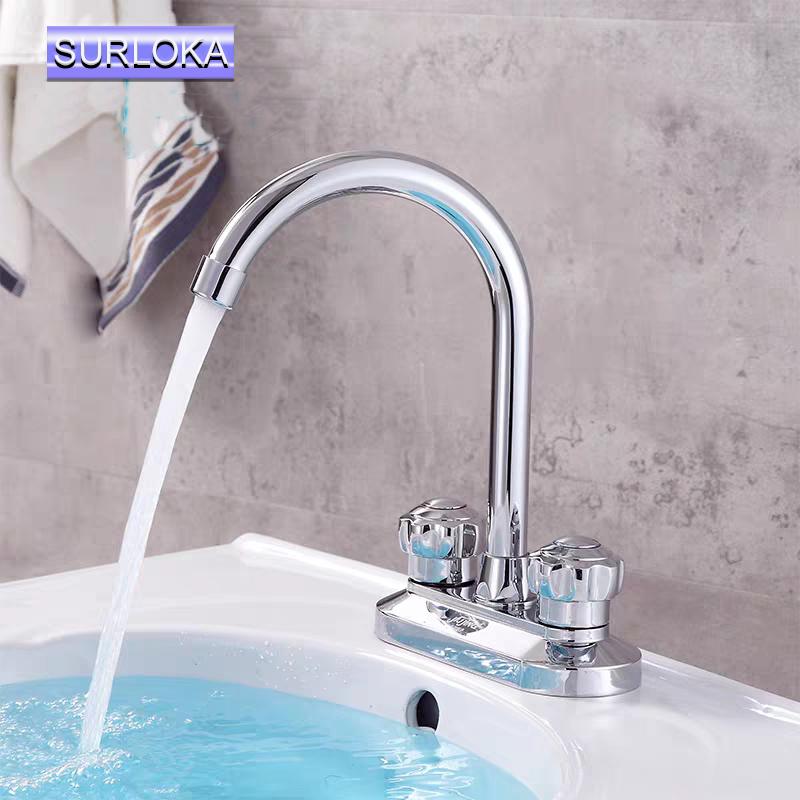 

Modern Basin Faucet Chrome Brass Dual Handles Double Hole Bathroom Sink Faucet Hot Cold Mixer Tap Kitchen Mixers Taps Deck Mount