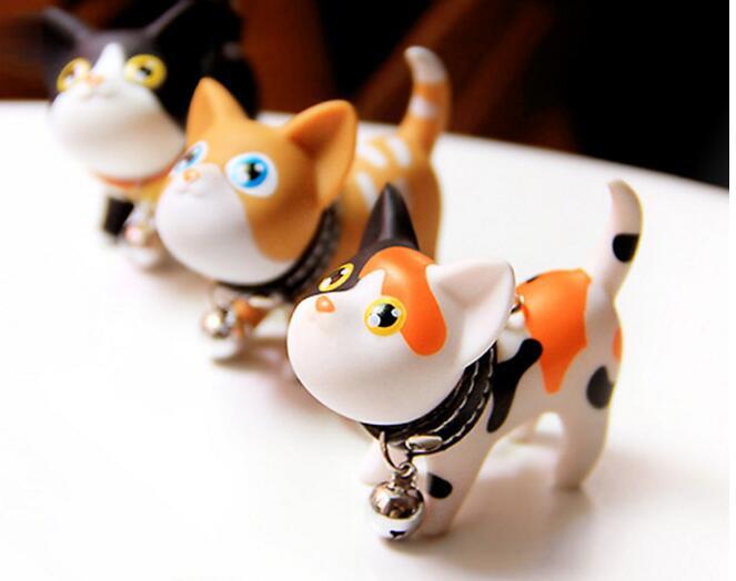 New 10pcs New Fashion Cute Kawaii Metal Kitten Cat Key Chain Ring Anime Keychain Novelty Creative Trinket Charm Women Girl Kids