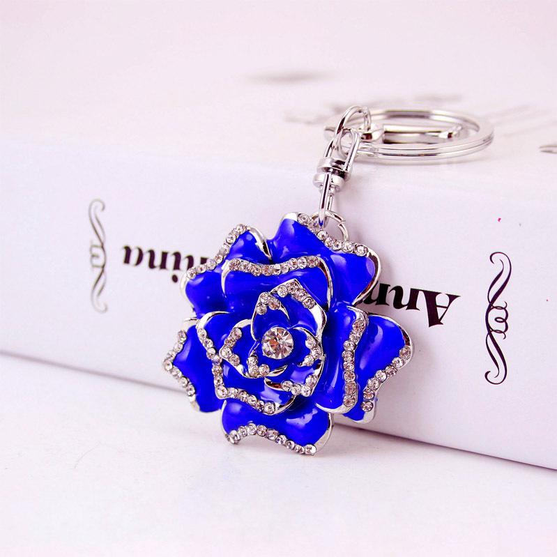Peony Flower Pendant Key Chain Enamel Alloy Rhinestone Paved Bag Keychain Holder Beauty Floral Metal Car Keys Ring Charms Jewelry Gift Keyring Accesso