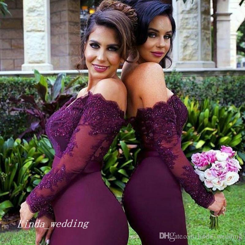 2019 Burgunday Bridesmaid Dress Off The Shoulder Lace Maid of Honor Dress For Wedding Party Gown Plus Size vestido de festa de casamento