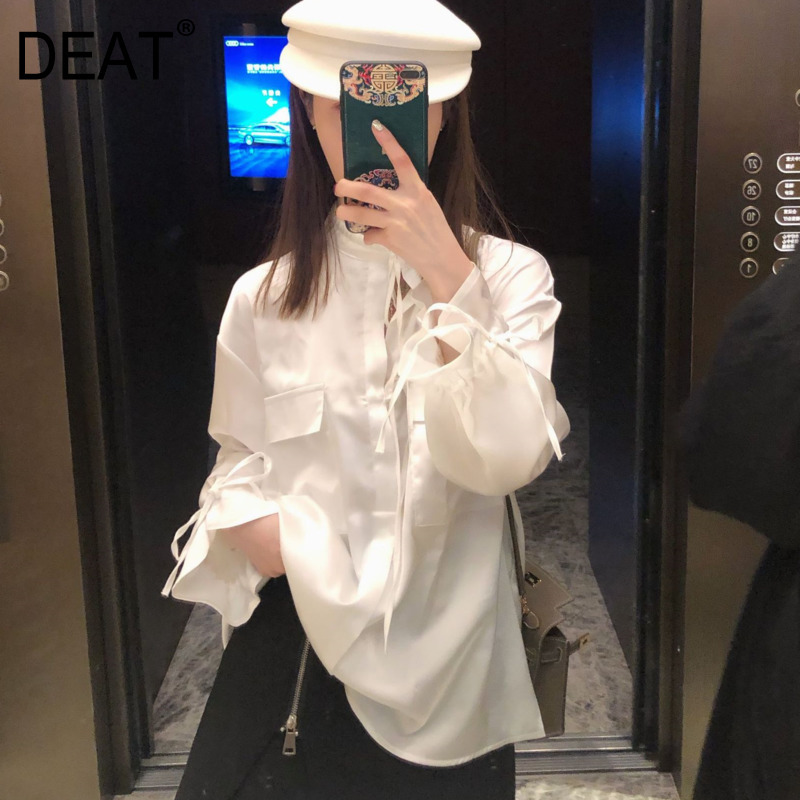 DEAT 2020 new spring and summer fashion girl's clothing turleneck full sleeves drawstring single breasted shirt blouse WK43000, White
DEAT 2020 new spring and summer fashion girl's clothing turleneck full sleeves drawstring single breasted shirt blouse WK43000, White