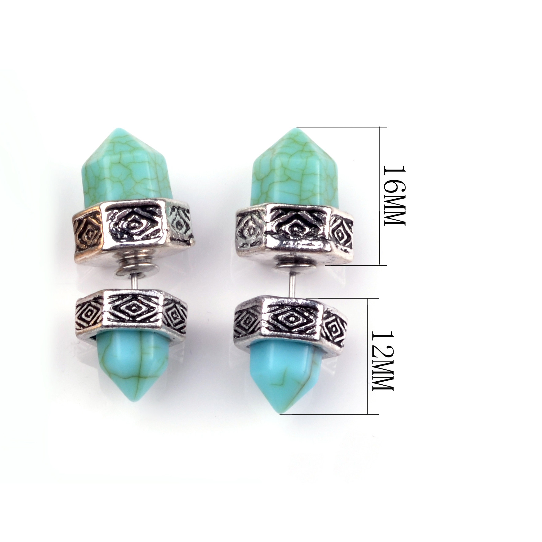 Turquoise double-sided earrings accessories men and women gold and silver stainless steel fashion glamour designer earrings