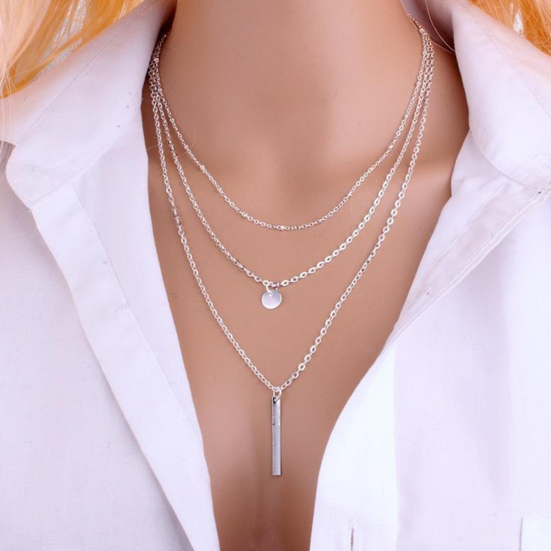 Gold &Silvery Color Multilayer Choker Necklace for women Long Tassel Pendant Chain Necklaces & Pendants Laces velvet chokers Fashion Jewelry