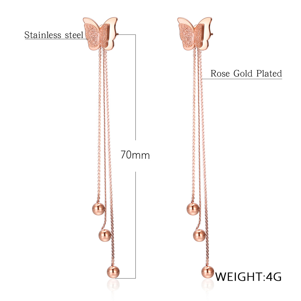 Scrub Butterfly Drop Earrings Jewelry Charm Shining Stainless Steel 14K Gold Plated Earrings Women Girl's Gift