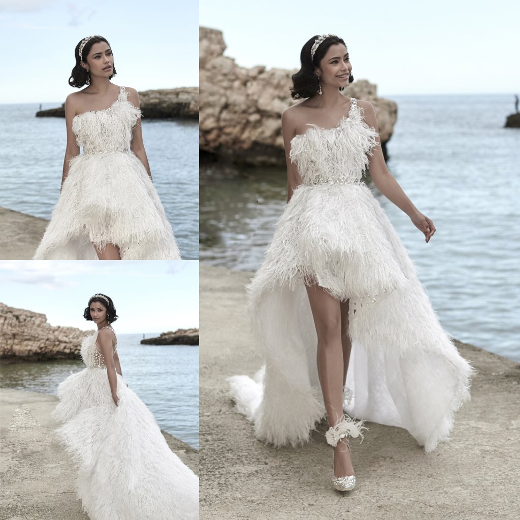2020 A Line Beach Wedding Dresses One Shoulder Sleeveless Crystal Feathers Tulle Wedding Dresses Sweep Train Boho Bridal Gowns, Brown
2020 A Line Beach Wedding Dresses One Shoulder Sleeveless Crystal Feathers Tulle Wedding Dresses Sweep Train Boho Bridal Gowns, Brown