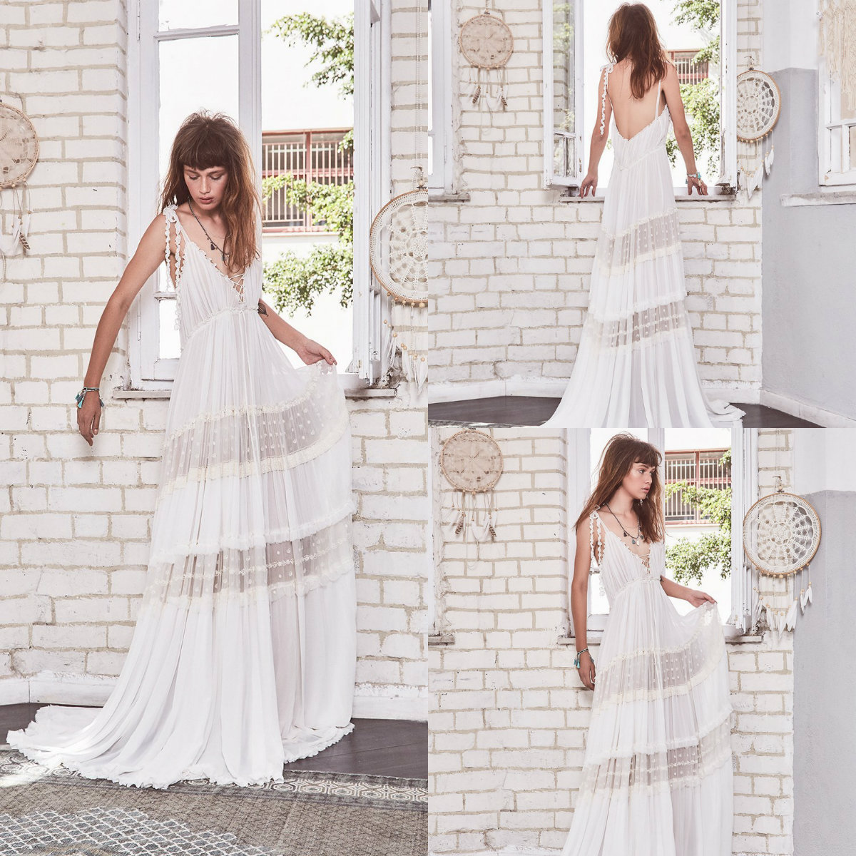 Robe De Mariée 2019 Chic Bohemian Wedding Dresses Spaghetti A Line Sweep Train Lace Backless Bridal Gowns Custom Straps Boho Wedding Dress