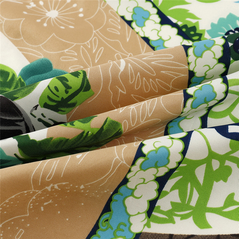 Women Square Scarves For Ladies Shawl Hijab Scarf Retro Porcelain Plate 130cm Twill 100% Silk Scarf