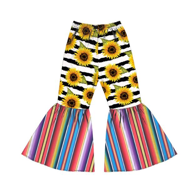 6styles Girl Flared Pants Kids Sunflower Printed Bell-bottom Trousers Baby Elastic Belt Trousers Toddler Floral Casual Pants GGA3415-3