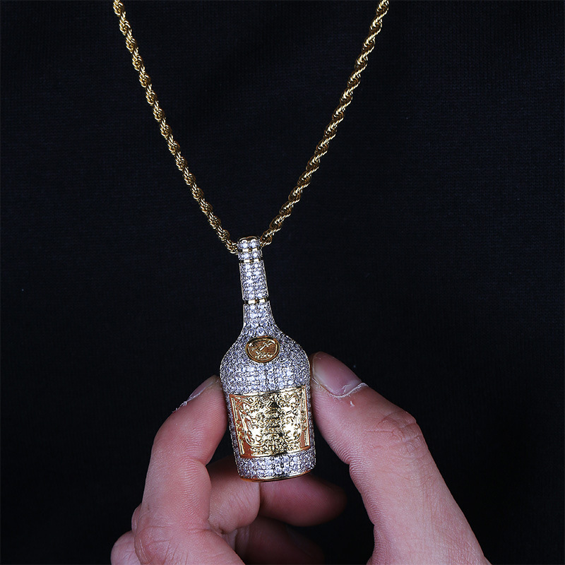 Personalized Whiskey Bottle Pendant Necklace Hip Hop Men's 18K Gold Plated New Style Charm Pendants Jewelry
