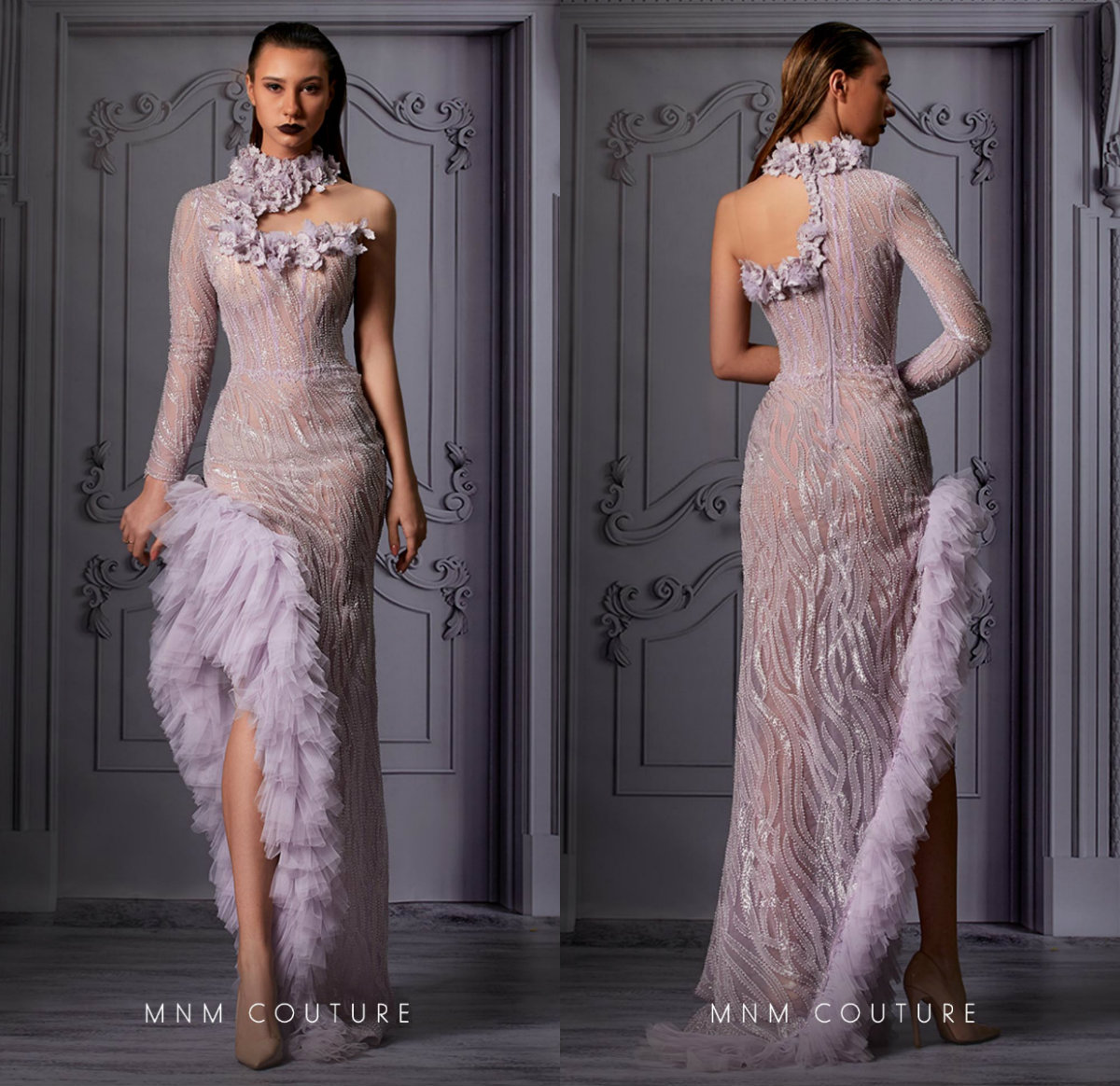 Sexy Mermaid Prom Dresses 2020 New High Neck One Shoulder Long Sleeeve Side Split Evening Dress Party Wear Custom Made Luxury Formal Gowns