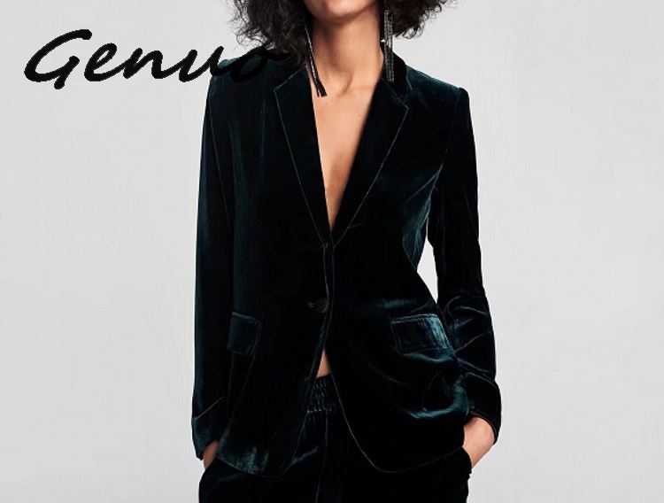 Chic Dark Green Velvet OL Single Button Velvet Blazer Woman Suits Double Pockets Turn Down Collar V-Neck Jacket Notched Tops
Chic Dark Green Velvet OL Single Button Velvet Blazer Woman Suits Double Pockets Turn Down Collar V-Neck Jacket Notched Tops