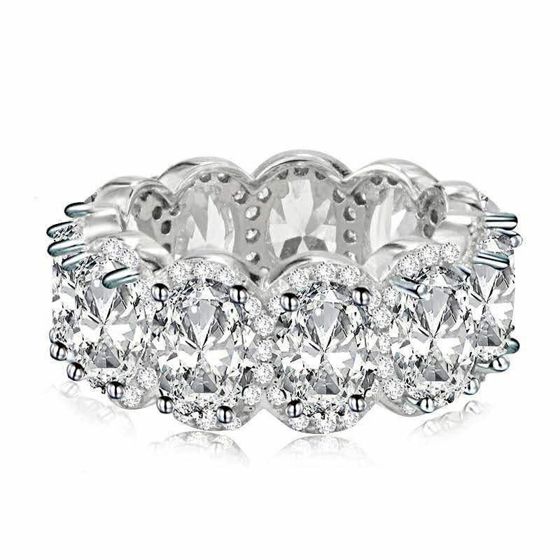 Rulalei Sparkling Luxury Jewelry 925 Sterling Silver Oval Cut White Topaz CZ Diamond Gemstones Party Promise Women Wedding Band Ring Gift
