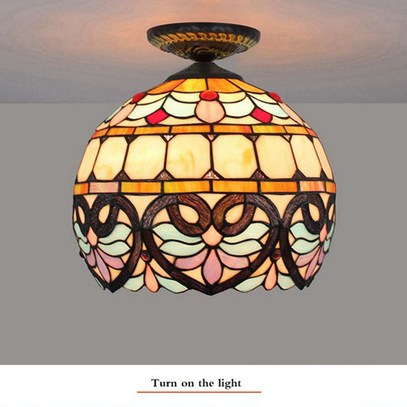 30CM European Love Baroque Celling Lights Tiffany Stained Glass Dining Room Bedroom Aisle Corridor Bathroom Ceiling Lamp TF050