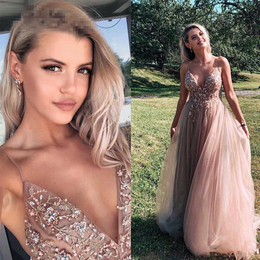 Sweet Dusky Pink Crystal Long Prom Dresses 2020 Spaghetti Straps See Through Tulle Evening Gown Split Plus Size A Line Formal Wear, Same as image
Sweet Dusky Pink Crystal Long Prom Dresses 2020 Spaghetti Straps See Through Tulle Evening Gown Split Plus Size A Line Formal Wear, Same as image