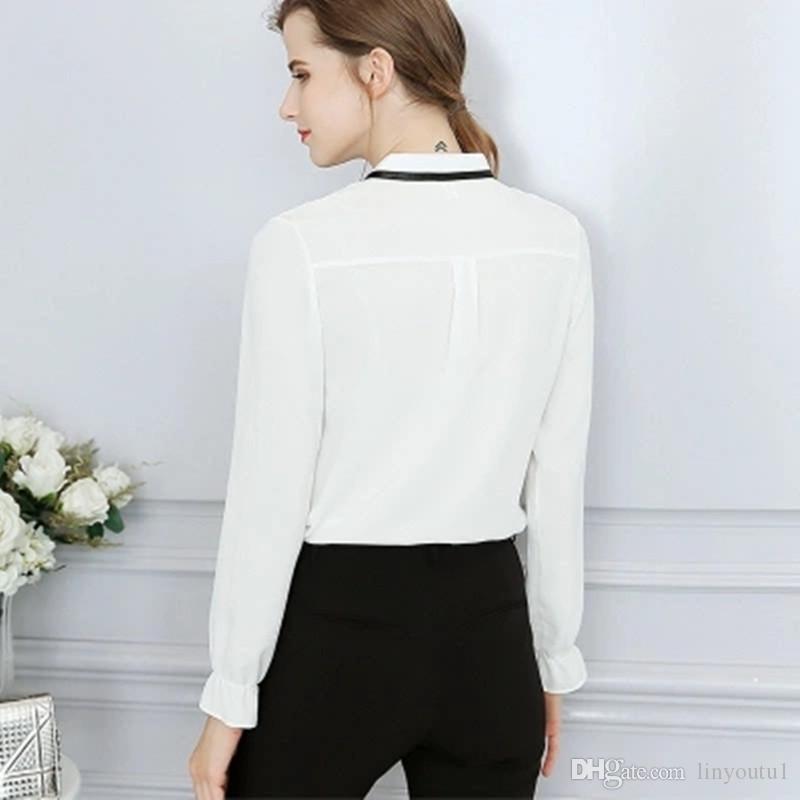 2020 New Spring Autumn Tops Office Ladies Blouse Fashion Long Sleeve Bow Slim White Shirt Female Cute Work Blouses