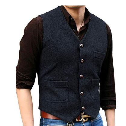 2020 Modest Dark Gray Groom Vests Wool Herringbone Tweed Vests Groomsmen Attire Mens Suit Vest Prom Wedding Party Blazers Waistcoat