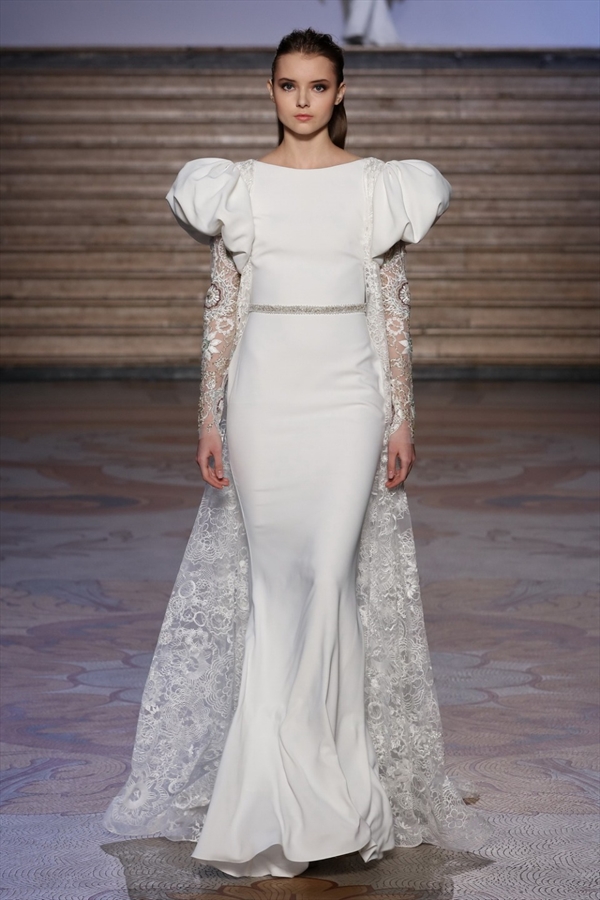 Tony Ward 2020 Evening Dresses with Lace Cape Puffy Sleeves Mermaid Prom Gowns Elegant robes de soirée