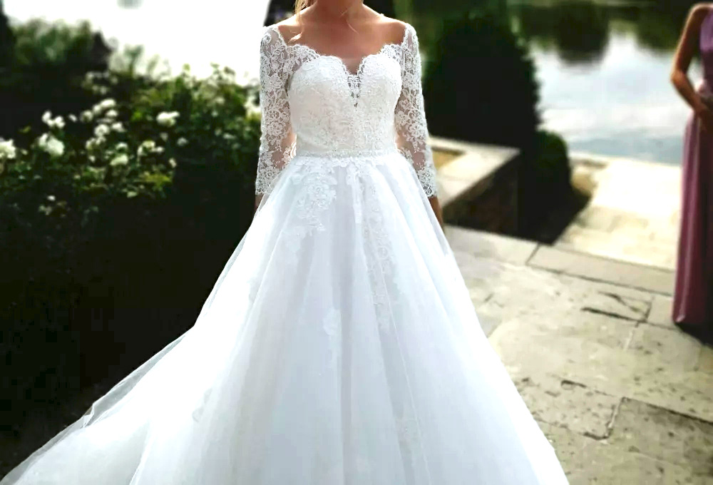 New Modern Cap Sleeve Wedding Dresses Sweetheart A-Line Illusion 3/4 Sleeves Tulle Open Back Bohemia Lace Applique Beach Bridal Gowns