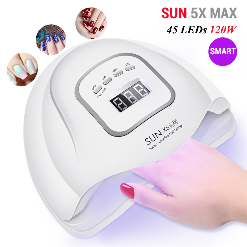 SUN X5 Max 120W UV LED Nail Lamp 45 LEDs Smart Nail Dryer Lamps with Sensor LCD Display for Curing Nail Gel Polish Manicure Tool Y191029