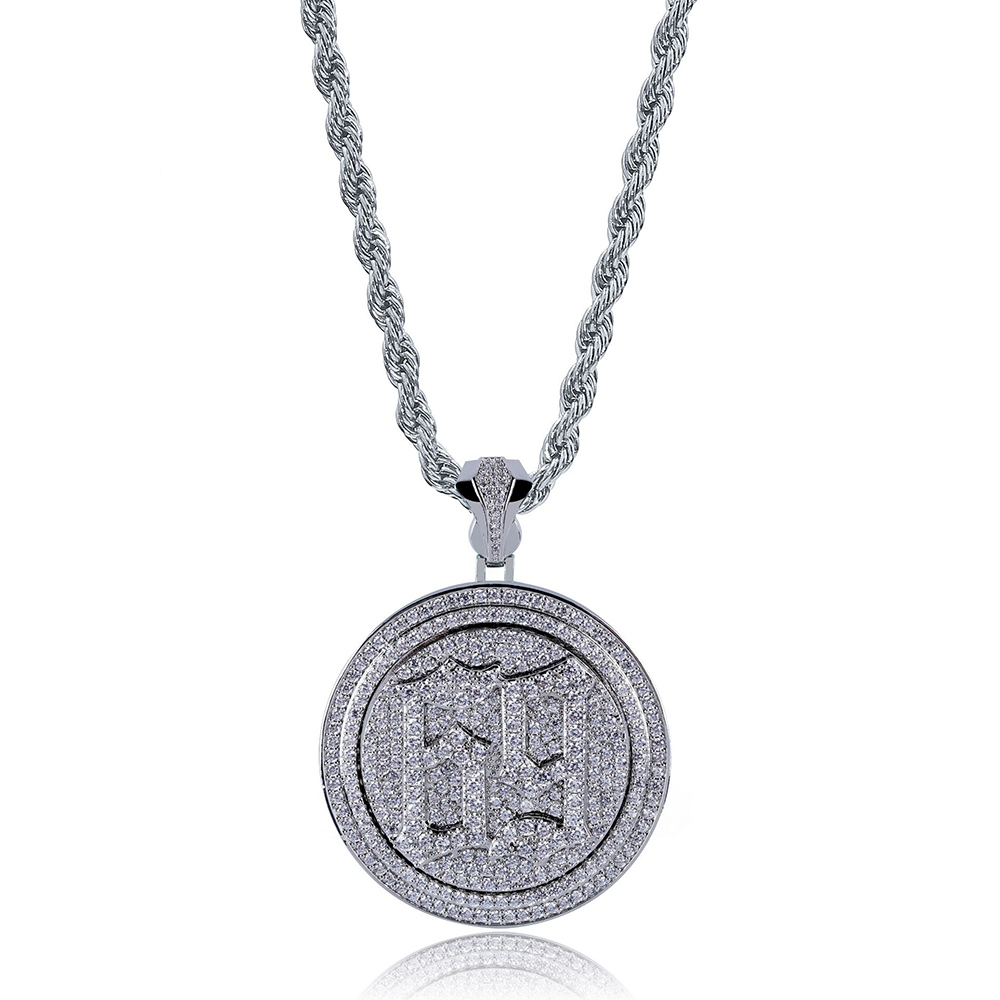 Hip Hop Number 69 Pattern Pendant Necklace Bling Cubic Zirconia Can Rotate Double Layers with Silver Gold Twist Chain