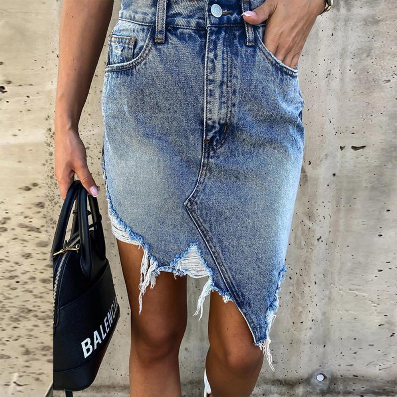 Irregular Denim Skirt Women 2020 Fashion Sexy High Waist Ripped Hole Jeans Bodycon Causal Plain Mini Skirt For Summer Beach, Blue
Irregular Denim Skirt Women 2020 Fashion Sexy High Waist Ripped Hole Jeans Bodycon Causal Plain Mini Skirt For Summer Beach, Blue