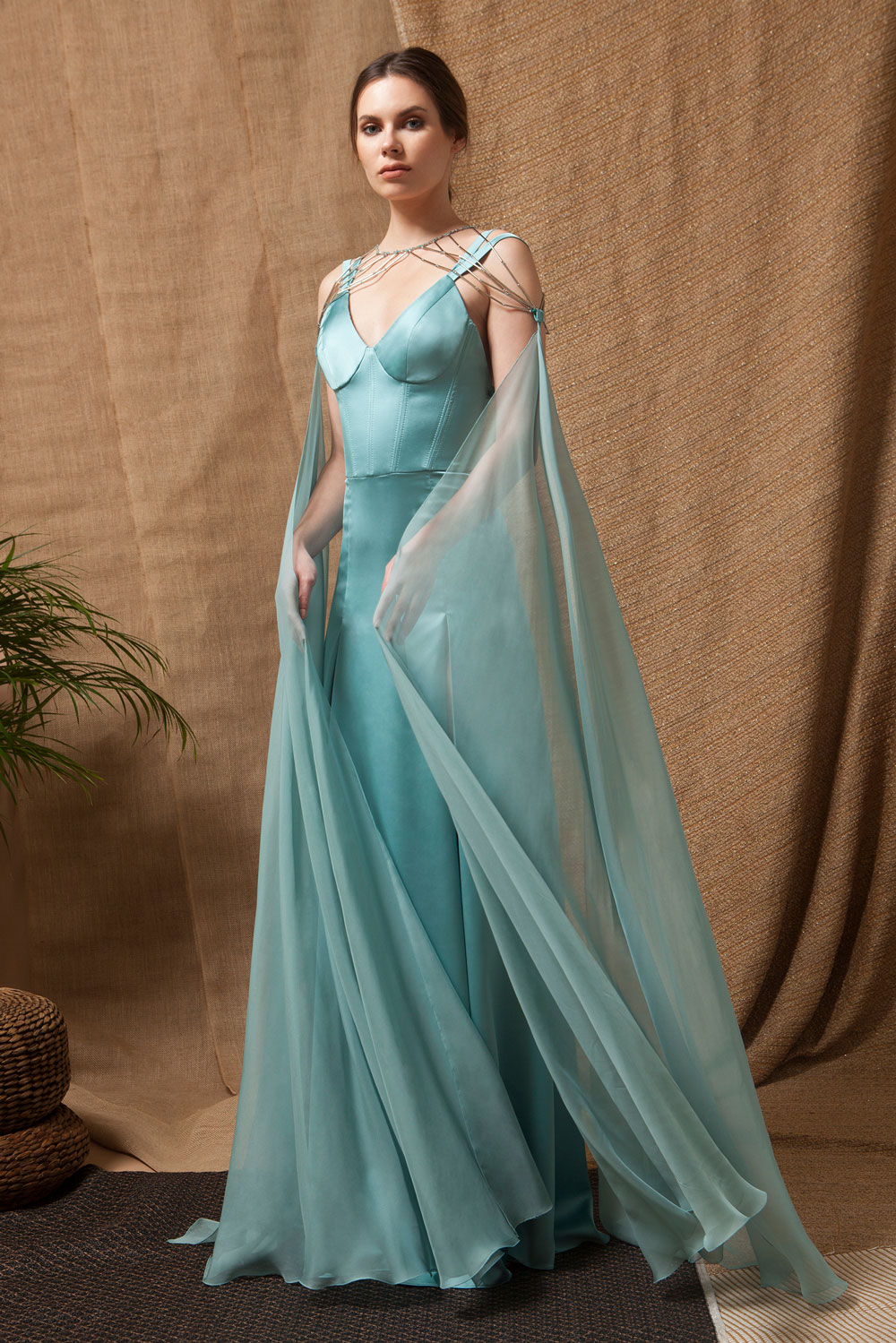 Sage 2019 Spaghetti Prom Dresses With Long Chiffon Wraps Side Split Satin Floor Length Evening Gowns Plus Size Formal Party Dress