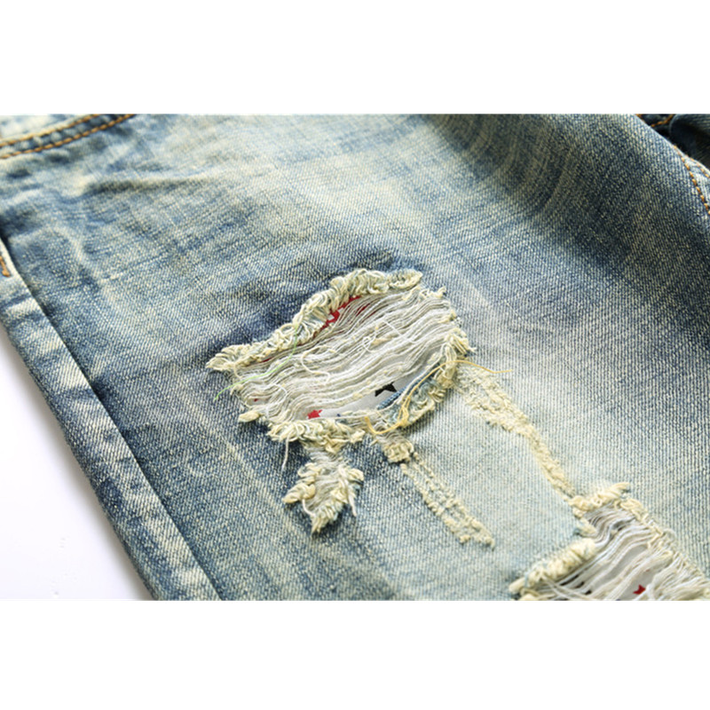 Big Size 42 2020 European Style Men Jeans Holes Frazzled Jeans Mens Casual Leisure Denim Long Pants Light Blue QQ0293