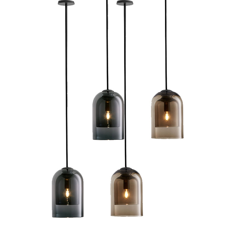 Smoke grey Amber Glass Dining room Chandeliers Lighting Bedroom Bedside Pendant Lamp Loft Hanging lamp E14 110V/220V Suspension