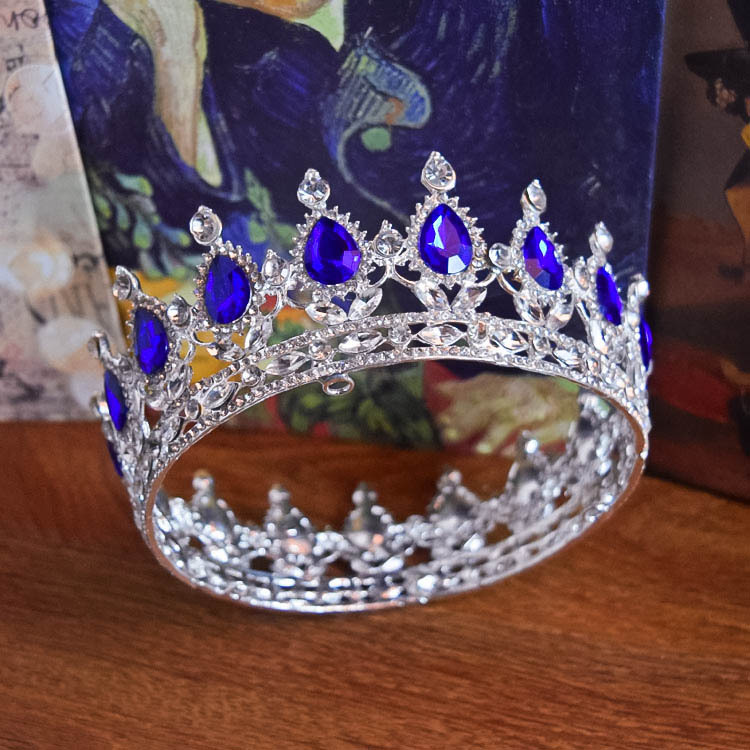 Blue Diamond Cycle Crown Ladies Jewelry Diamond Crowns Bride Wedding Accessories Round Crown European Style Retro Palace Crown