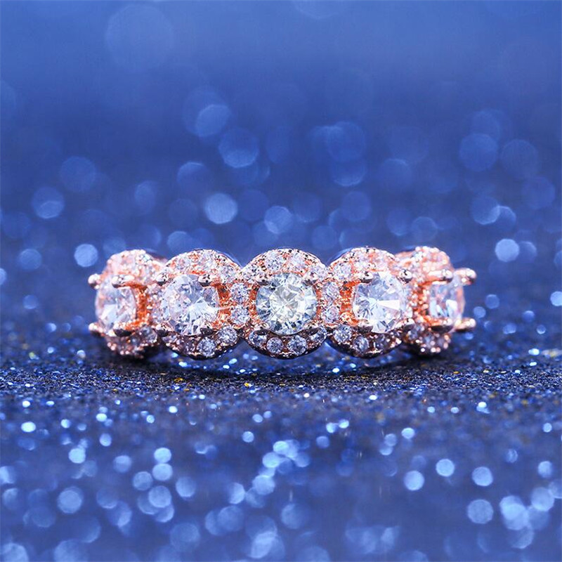 Top Selling Vintage Fashion Jewelry 925 Sterling Silver&Rose Gold Fill Three Stone White Topaz CZ Party Diamond Women Wedding Band Ring Gift