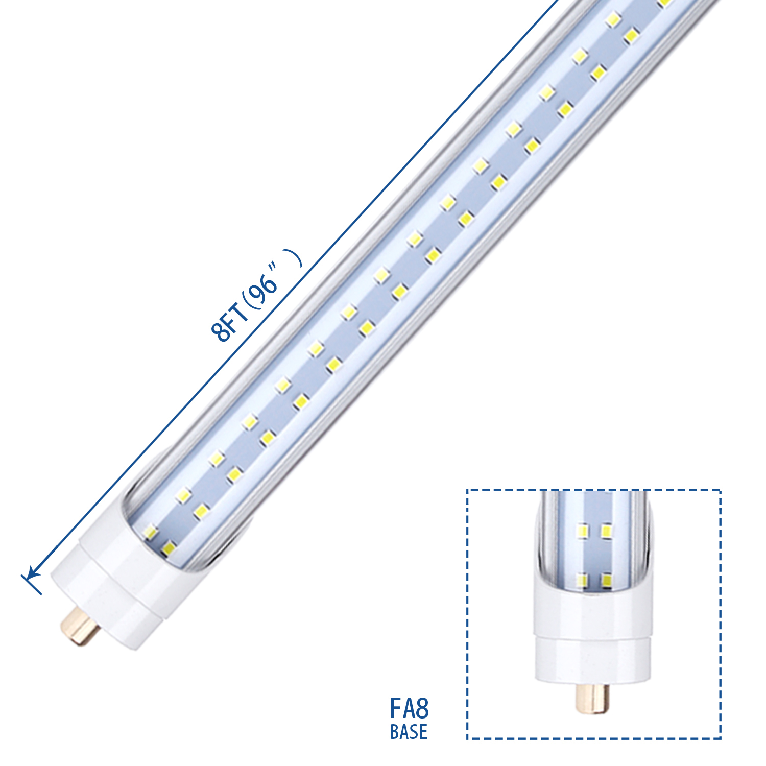 8' LED Bulbs 8ft Tube Lamp Single Pin FA8 T8 LED Tubes Light 8 ft 8Feet 45W LEDs Lights Tube Lamp, FA8 LED Shop Lights