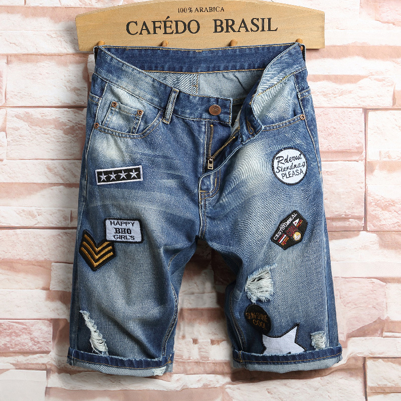 2017 New Men's Thin Denim Shorts Korean Style Broken Hole Teenagers Patch Middle-waisted Cotton Shorts, Blue
2017 New Men's Thin Denim Shorts Korean Style Broken Hole Teenagers Patch Middle-waisted Cotton Shorts, Blue
