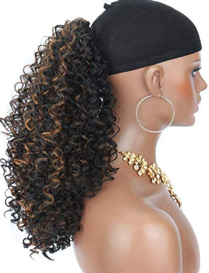 100 Human Long Lightweight Brown Loose Kinky Curly Hair Extensions Drawstring Ponytail Hairpiece with Two Clips fast delivery