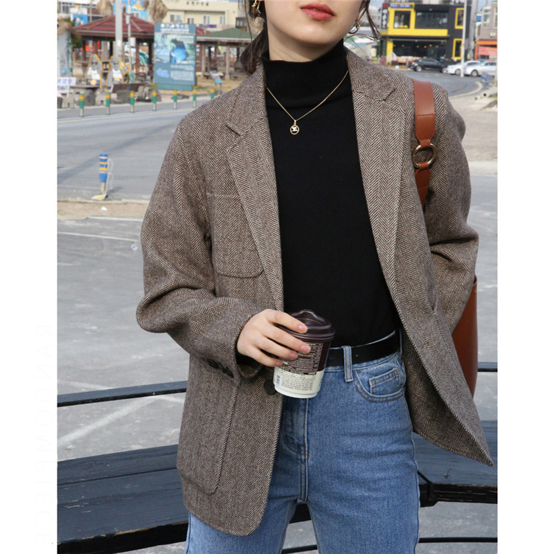 Korean Thick Women Retro Woollen Jacket 2020 Spring New Herringbone Casual Coat Fashion Harajuku Janpanese Female Jacket Clothes, As picture
Korean Thick Women Retro Woollen Jacket 2020 Spring New Herringbone Casual Coat Fashion Harajuku Janpanese Female Jacket Clothes, As picture
