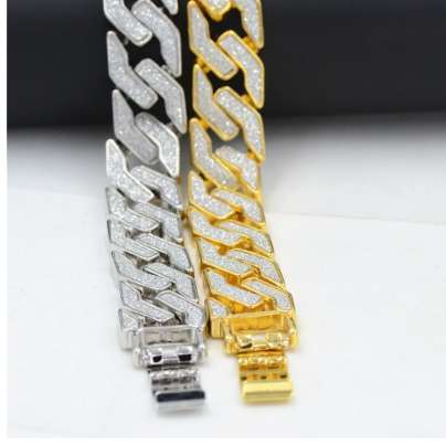 Uodesign Gold silver color Men hip hop bracelet iced out 22.5cm long link chain Exquisite Frosted Bracelets Gifts or Rap Man