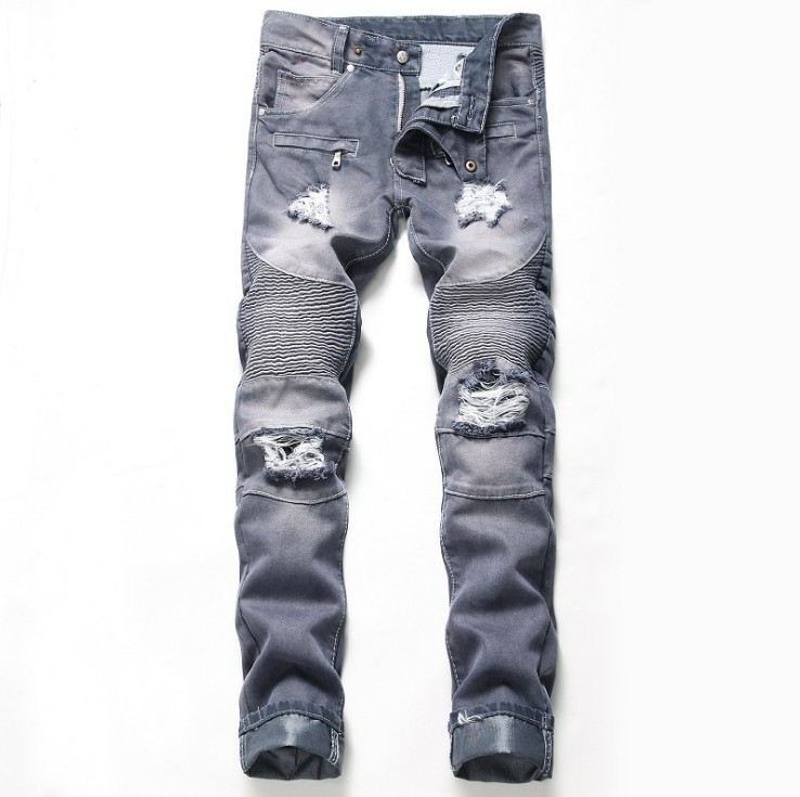 Men's Jeans Moto Full Length Fashion Straight Retro Hole Male Trousers Pleated Ripped Pants Tide Design, Gray
Men's Jeans Moto Full Length Fashion Straight Retro Hole Male Trousers Pleated Ripped Pants Tide Design, Gray