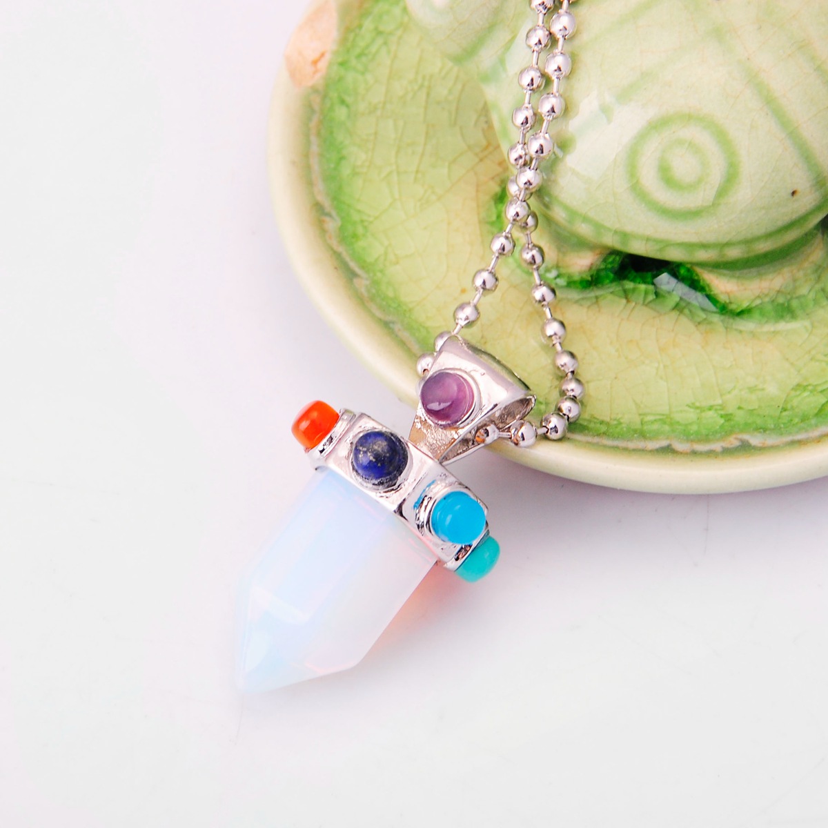Seven gemstone cylindrical gemstone pendant necklace European and American men and women popular models