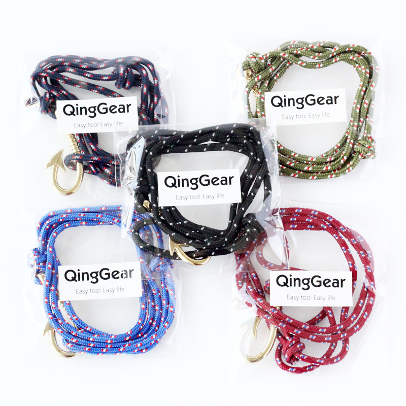 10pcs QingGear Handmade Paracord Adjustable Fish Hook Bracelet With Fish Hook Pendant Tactical Parachute Rope Bracelet Outdoor Gad